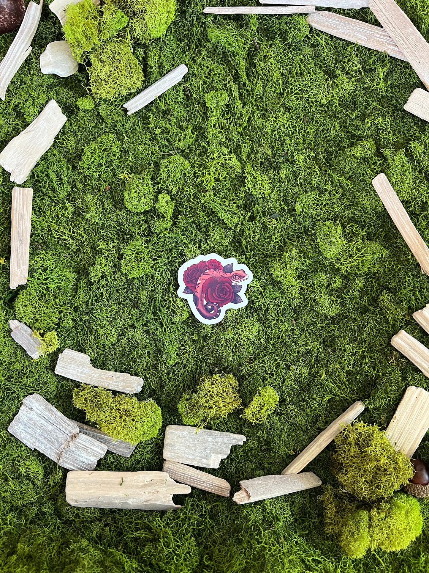 Cat Gecko Roses Glossy Sticker