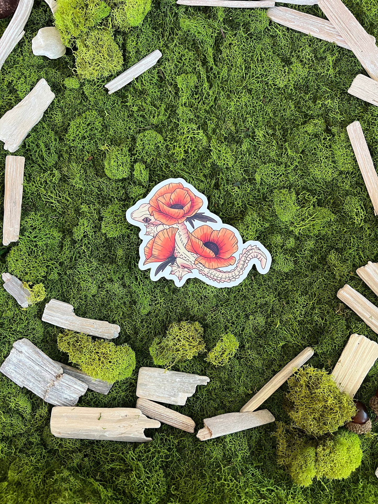 Flying Gecko Poppies Glossy Sticker