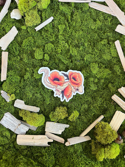 Flying Gecko Poppies Glossy Sticker