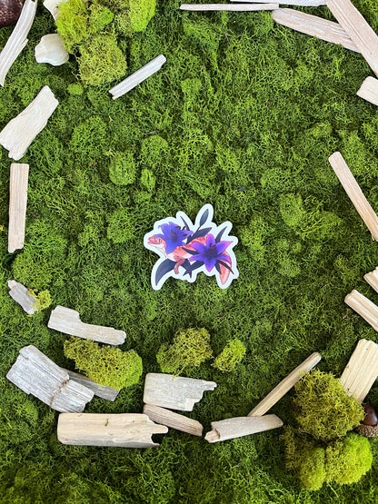 Stone Gecko Lilies Glossy Sticker