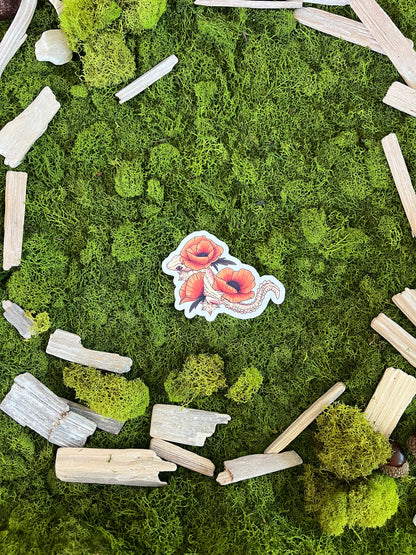 Flying Gecko Poppies Glossy Sticker