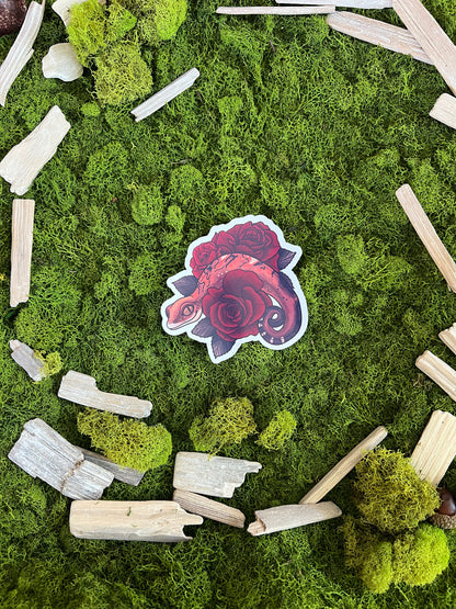 Cat Gecko Roses Glossy Sticker