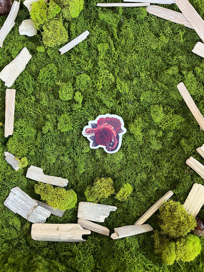 Cat Gecko Roses Glossy Sticker