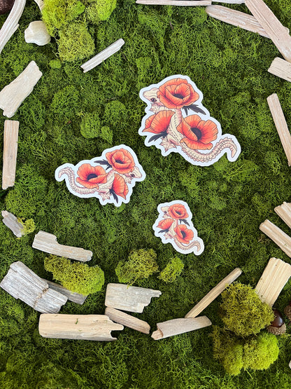 Flying Gecko Poppies Glossy Sticker