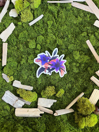 Stone Gecko Lilies Glossy Sticker