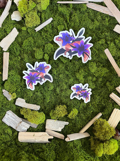 Stone Gecko Lilies Glossy Sticker