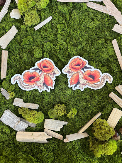 Flying Gecko Poppies Glossy Sticker