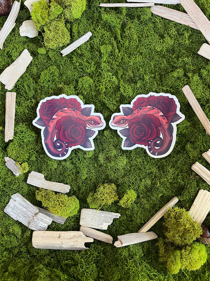 Cat Gecko Roses Glossy Sticker