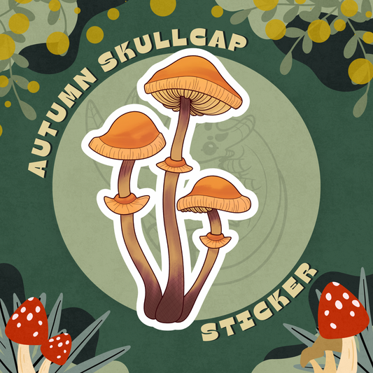 Autumn Skullcap Mushroom Glossy Sticker