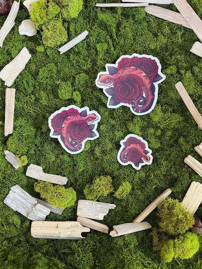 Cat Gecko Roses Glossy Sticker