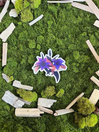 Stone Gecko Lilies Glossy Sticker