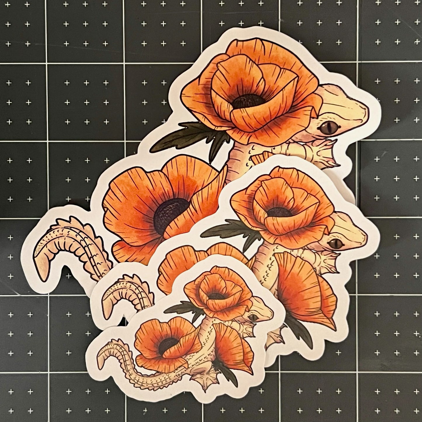 Flying Gecko Poppies Glossy Sticker