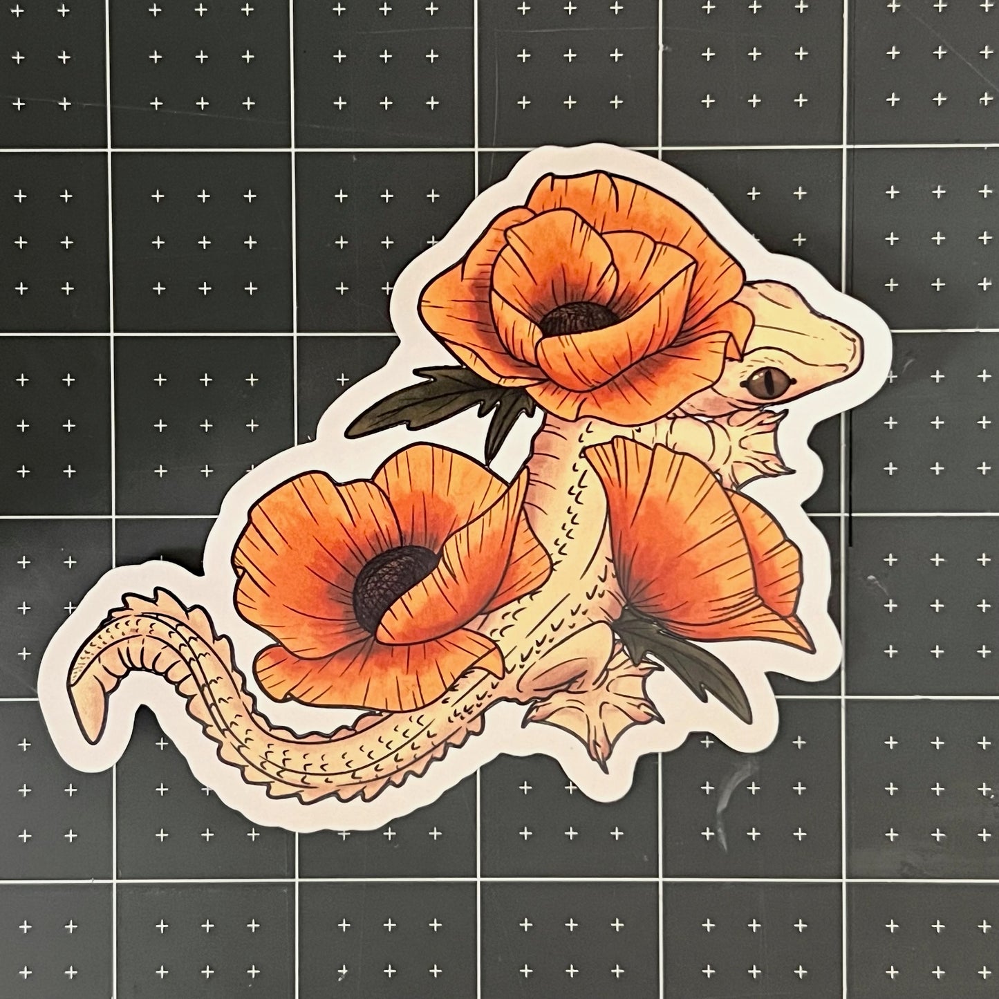 Flying Gecko Poppies Glossy Sticker