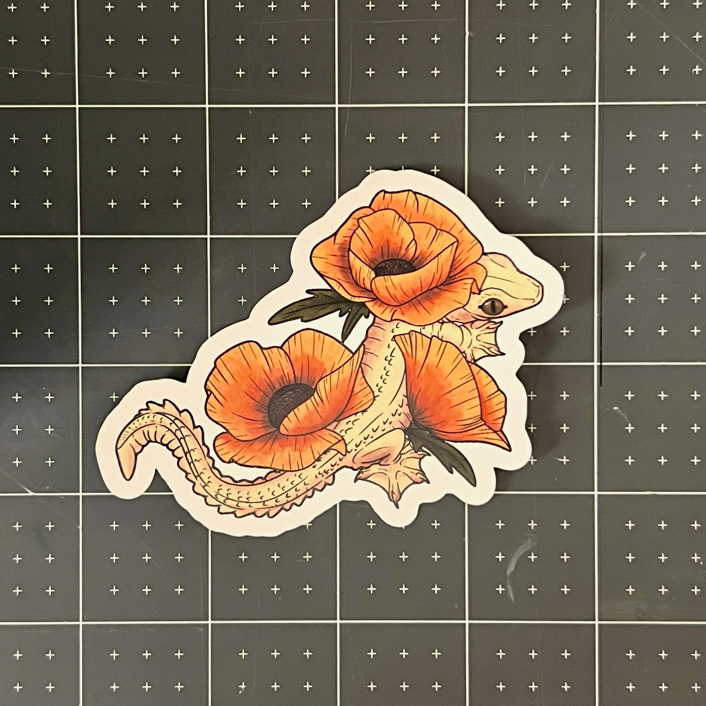 Flying Gecko Poppies Glossy Sticker