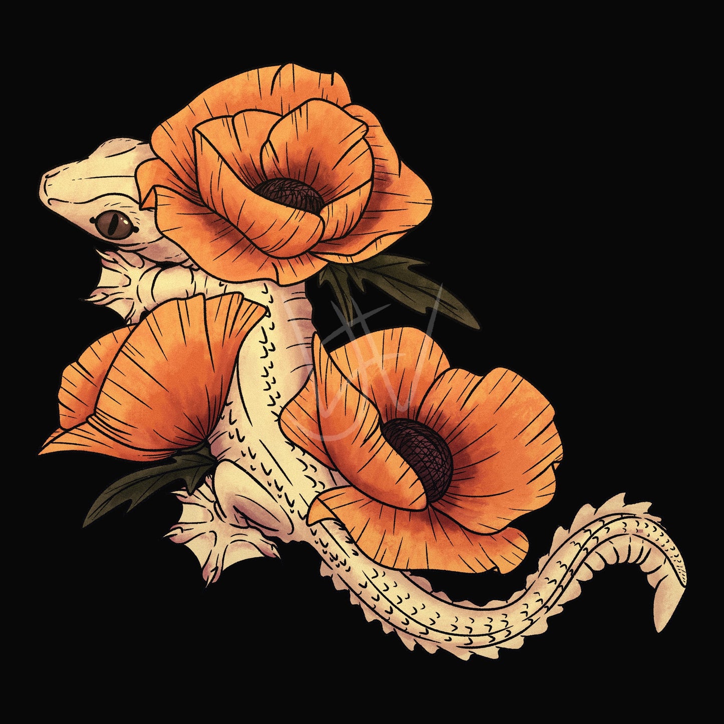 Flying Gecko Poppies Glossy Sticker