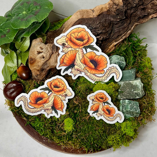 Flying Gecko Poppies Glossy Sticker