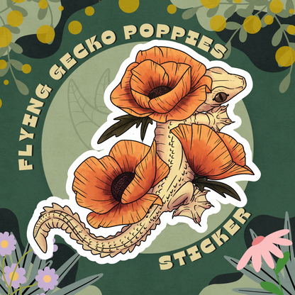 Flying Gecko Poppies Glossy Sticker