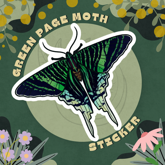 Green Page Moth Glossy Sticker