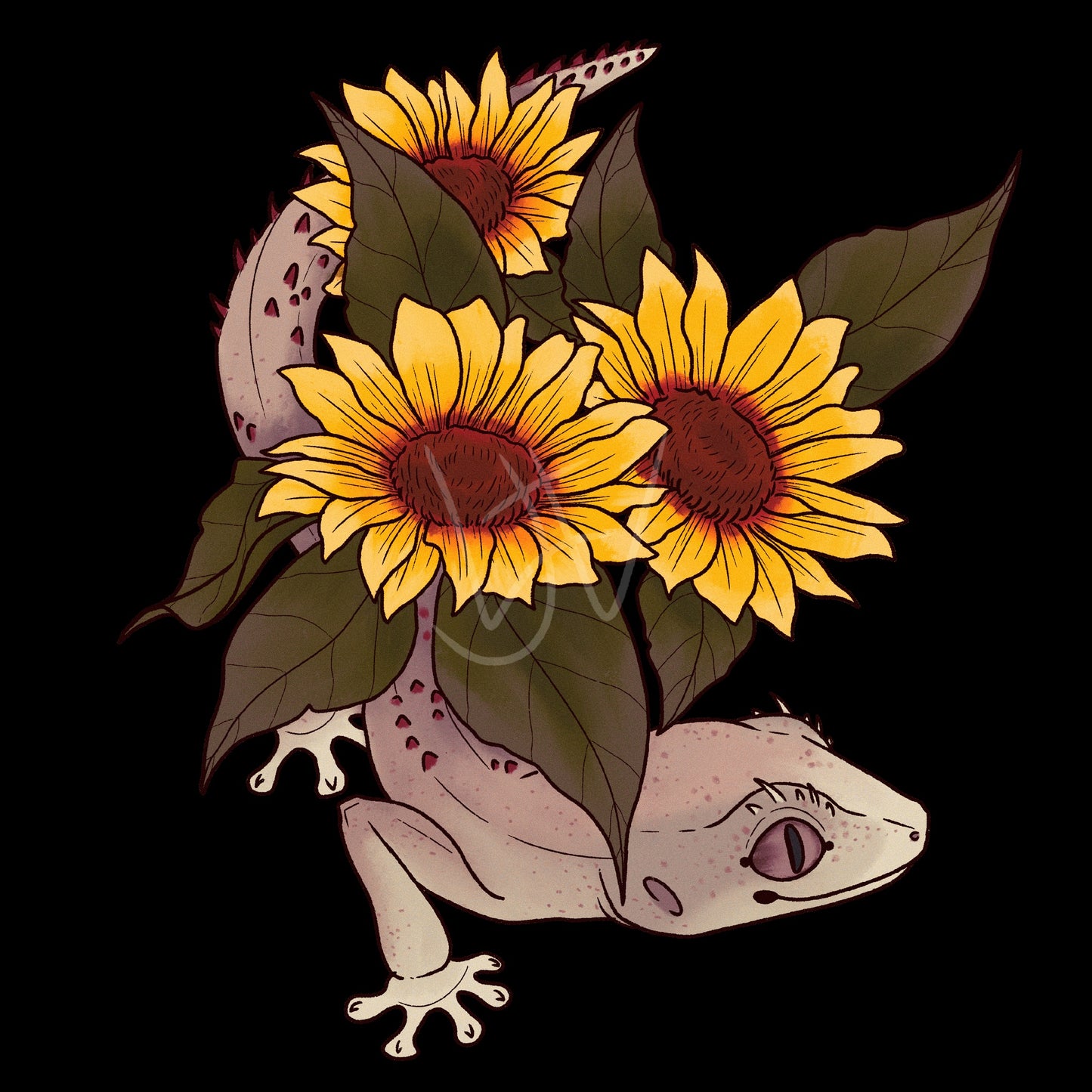 Western Shield Gecko Sunflowers Glossy Sticker