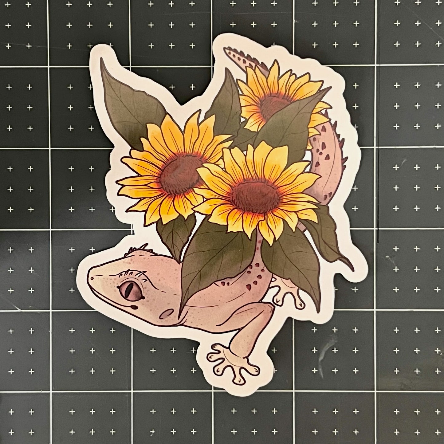 Western Shield Gecko Sunflowers Glossy Sticker