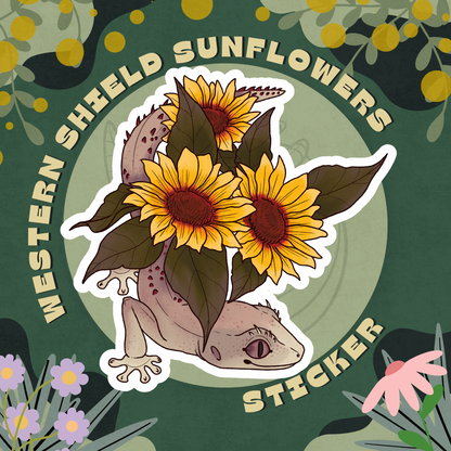 Western Shield Gecko Sunflowers Glossy Sticker