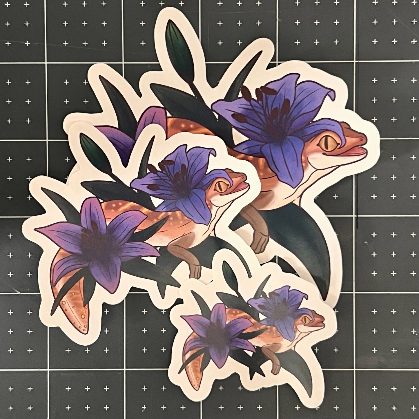 Stone Gecko Lilies Glossy Sticker