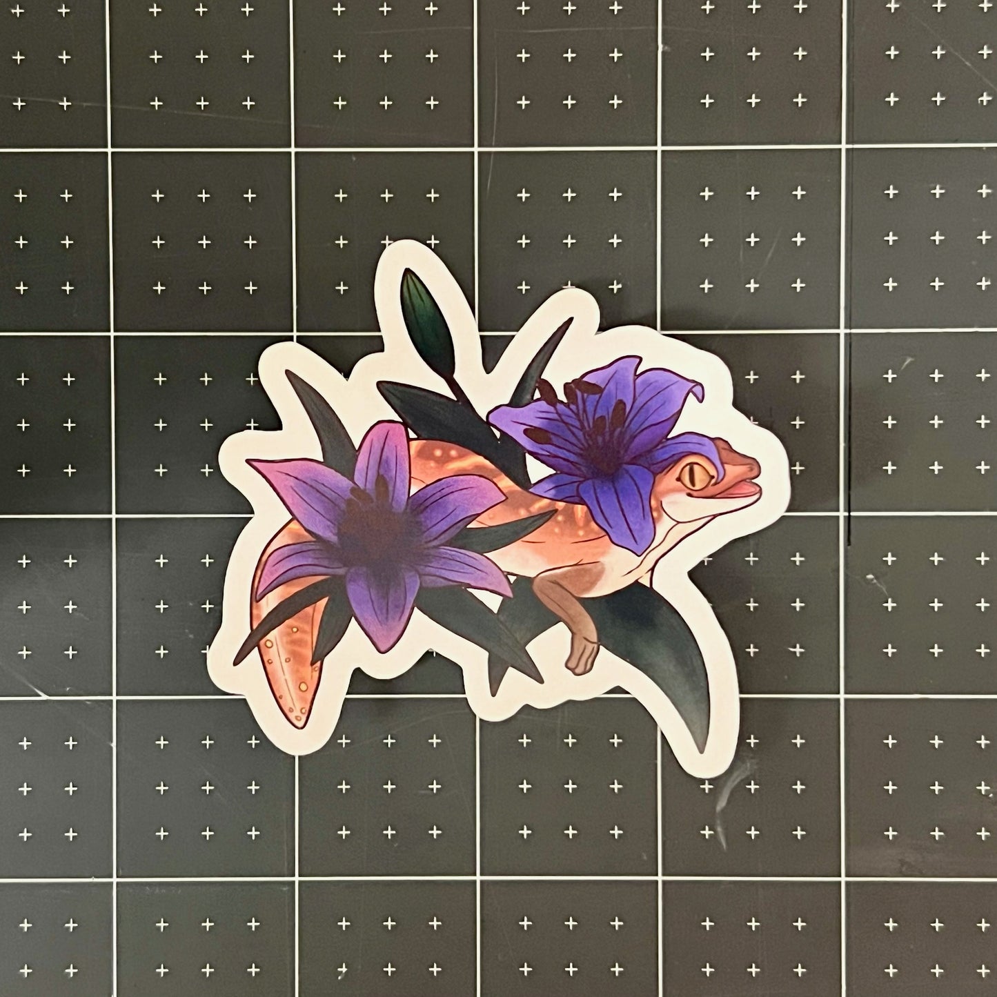 Stone Gecko Lilies Glossy Sticker