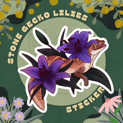 Stone Gecko Lilies Glossy Sticker
